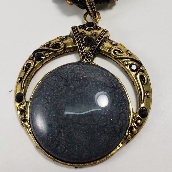 Women’s Statement Layered Gold Beaded Necklace Set – Circle Pendant + Earrings - Picture 8 of 12